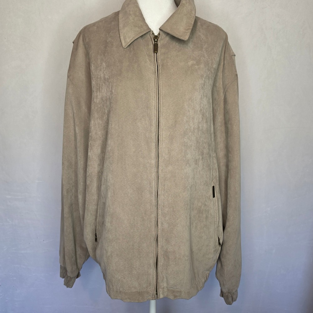 Weatherproof Mens Tan Microfiber Faux Suede Full Zip Bomber Jacket Large